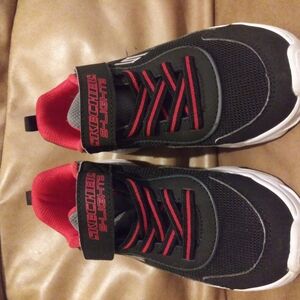 Skechers S-Lights Kids' Black and Red Shoes